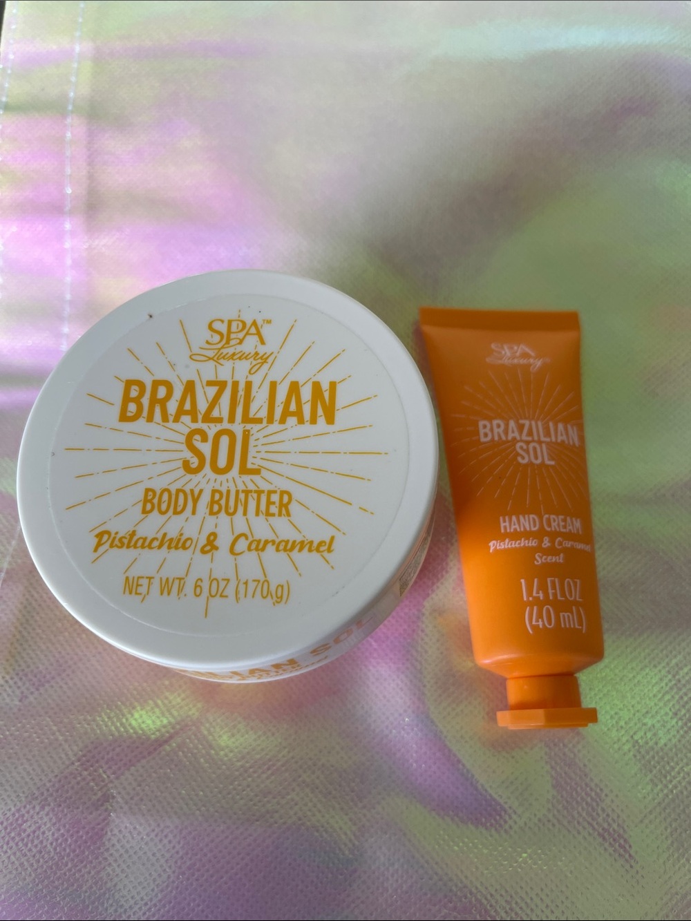 Brazilian Sol Pistachio & Caramel Body Butter + Hand Cream Set - Orange
